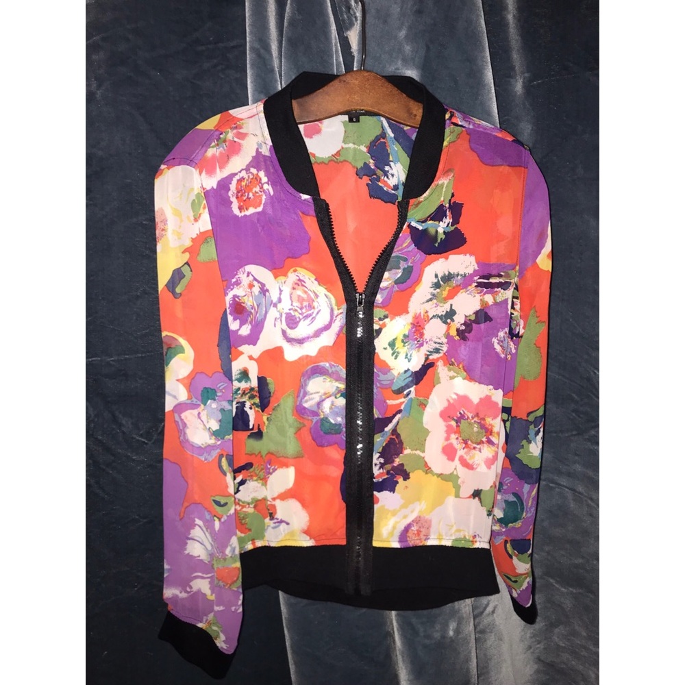 YAL sheer floral print zip up blouse